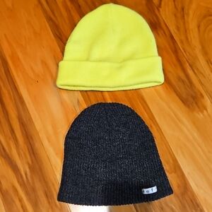 Neff And American Eagle Knit Beanie Set Dark Gray/Black And Neon Yellow